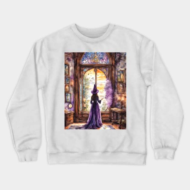 Lavender Witch Practicing Magic Crewneck Sweatshirt by Lyra-Witch